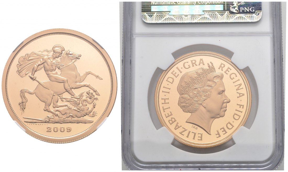 PEUS 9934 Grossbritannien 33,87 g Feingold. Elizabeth II. (1952 - heute) 5 Sovereign GOLD 2009 Proof / PF 70 (in NGC-Holder)