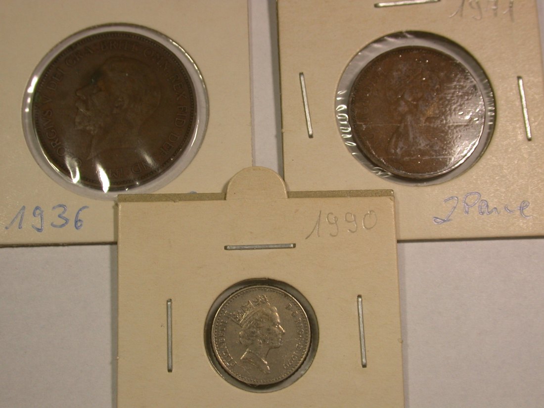  HOT-Lot Großbritannien  3 Münzen  1936-1990  Originalbilder   