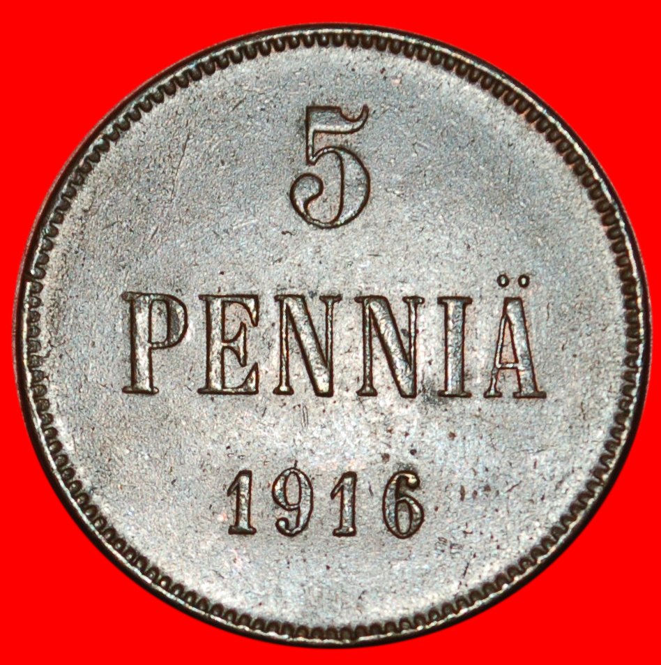  * NICOLAS II (1894-1917): FINLAND  (russia, the USSR in future)★5 PENCE 1916★LOW START ★ NO RESERVE!   