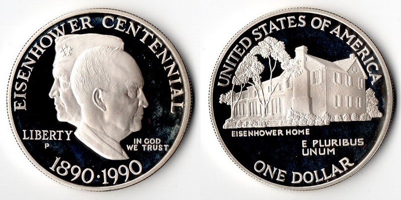  USA  1 Dollar   1990 P    Eisenhower Centennial    FM-Frankfurt  Feinsilber: 24,06g   