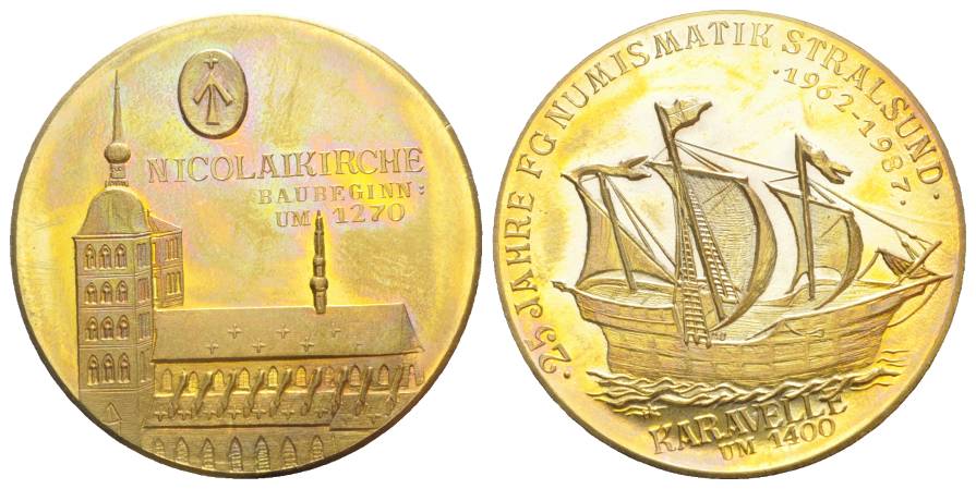  Stralsund, Bronzemedaille FG Numismatik 1987; 25,97 g, Ø 40,28 mm   