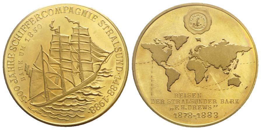  Stralsund, Bronzemedaille Schiffercompagnie 1988; 26,46 g, Ø 40,3 mm   