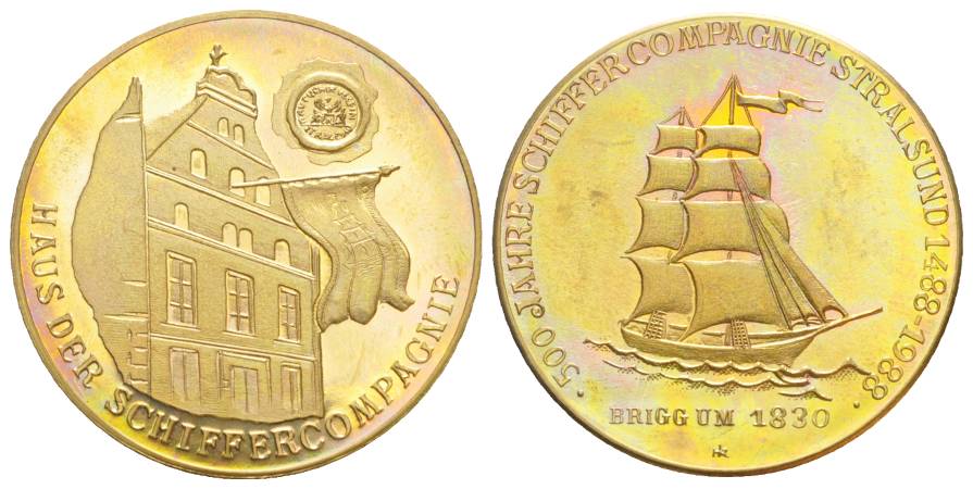 Stralsund, Bronzemedaille Schiffercompagnie 1988; 26,87 g, Ø 40,22 mm   