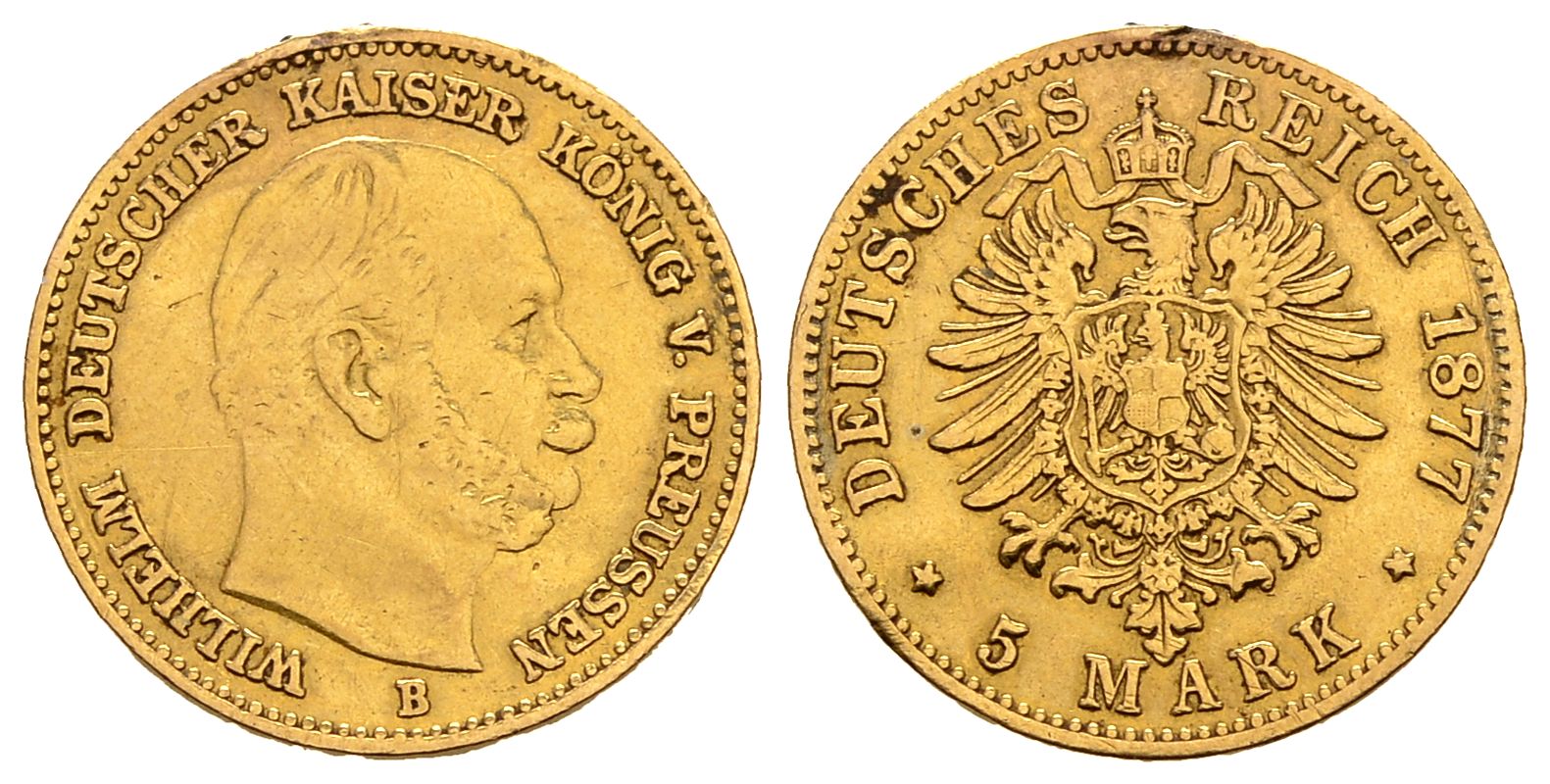 PEUS 9994 Kaiserreich - Preußen 1,79 g Feingold. Wilhelm I. (1861 - 1888) 5 Mark GOLD 1877 B Hannover Leicht gewellt, sehr schön