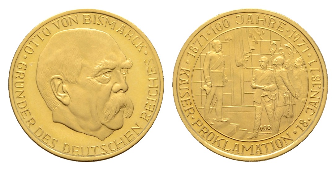  Linnartz Otto von Bismarck Goldmedaille 1971 PP Gewicht: 3,51g/900er   
