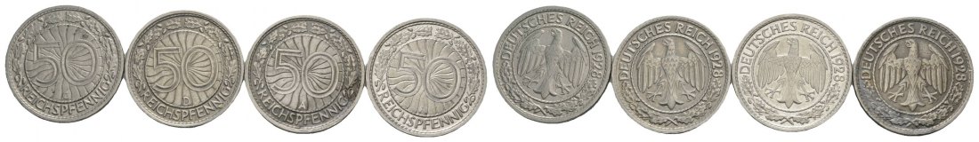  Weimarer Republik, 50 Pfennig (4 Kleinmünzen)   