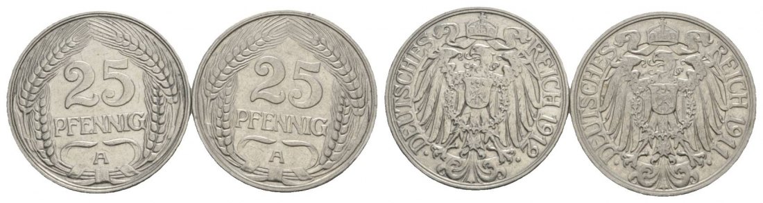  Kaiserreich, 25 Pfennig, 2 Kleinmünzen   