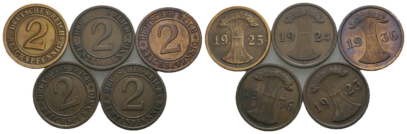  Weimarer Republik, 2 Pfennig (5 Kleinmünzen)   