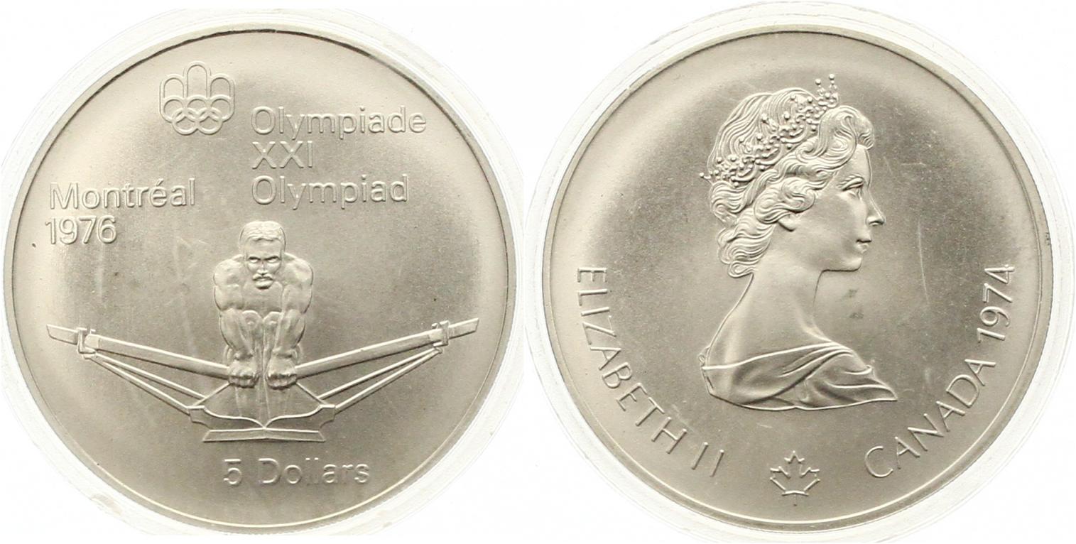  788 Kanada 5  Dollar Olympiade 1974 Silber 22,4 g. Fein Stempelglanz   