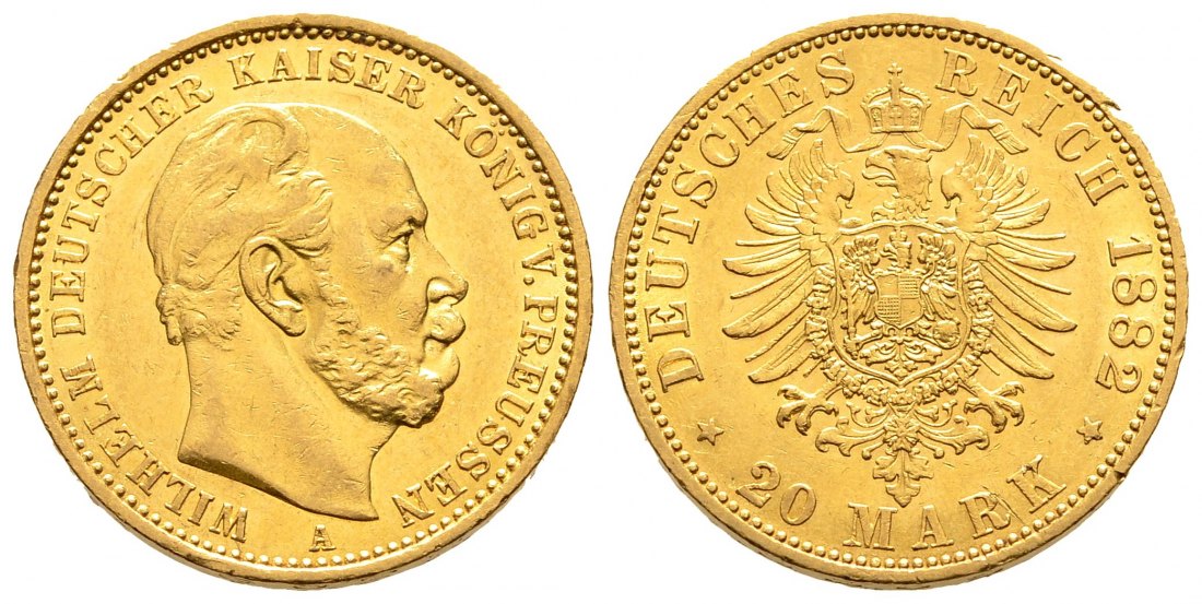PEUS 1390 Preußen - Kaiserreich 7,17 g Feingold. Wilhelm I. (1861 - 1888) 20 Mark GOLD 1882 A Berlin Vorzüglich