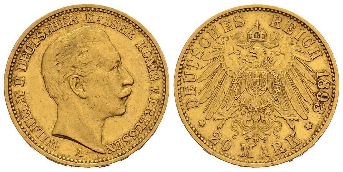 PEUS 1395 Preußen - Kaiserreich 7,16 g Feingold. Wilhelm II. (1888 - 1918) 20 Mark GOLD 1893 A Sehr schön