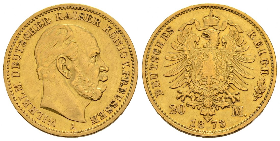PEUS 1416 Preußen - Kaiserreich 7,16 g Feingold. Wilhelm I. (1861 - 1888) 20 Mark GOLD 1873 A Sehr schön
