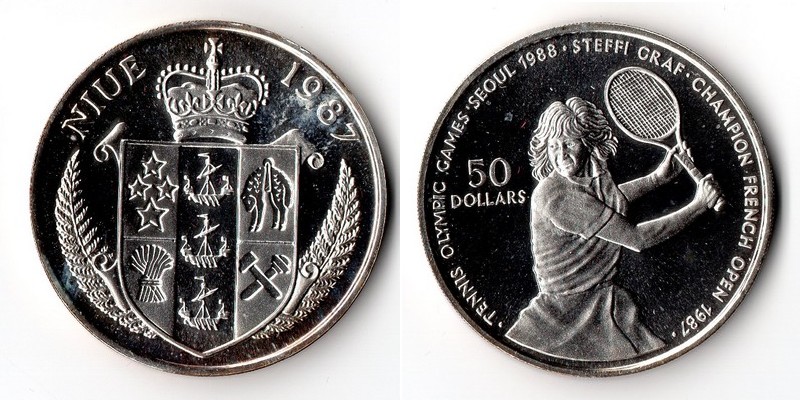  Niue  50 Dollar  1987  Olympics Seoul 1988   FM-Frankfurt  Feinsilber: 16,94g   