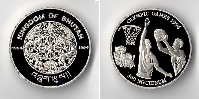  Bhutan  300 Ngultrums  1994  Olympic Games 1996   FM-Frankfurt  Feinsilber: 28,97g   
