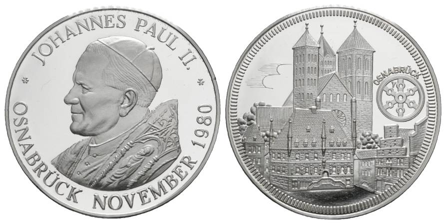  Osnabrück, Medaille 1980, Johannes Paul II.; 1000er AG, Ø 40,15 mm, 24,30 g   