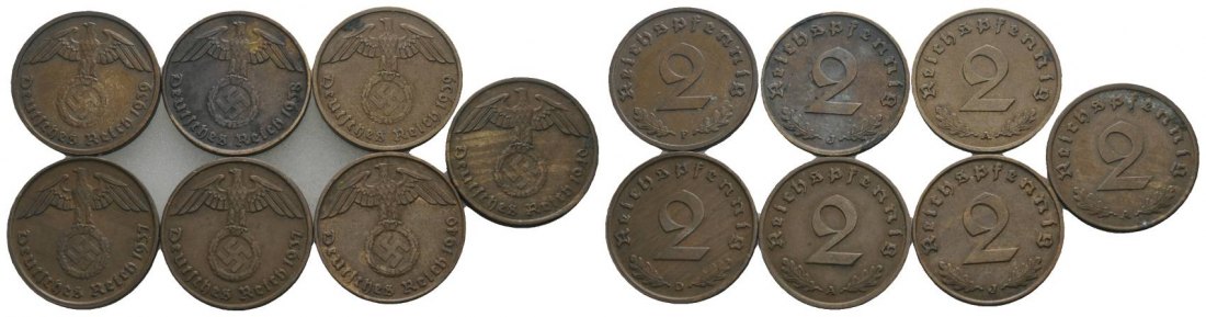  Drittes Reich, 7 Kleinmünzen   