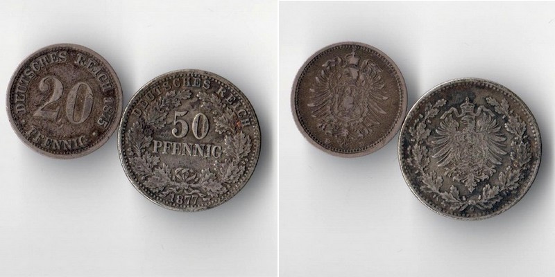  Kaiserreich 20/50 Pfennig  1875/1877   FM-Frankfurt Feinsilber: 1/2,5g   