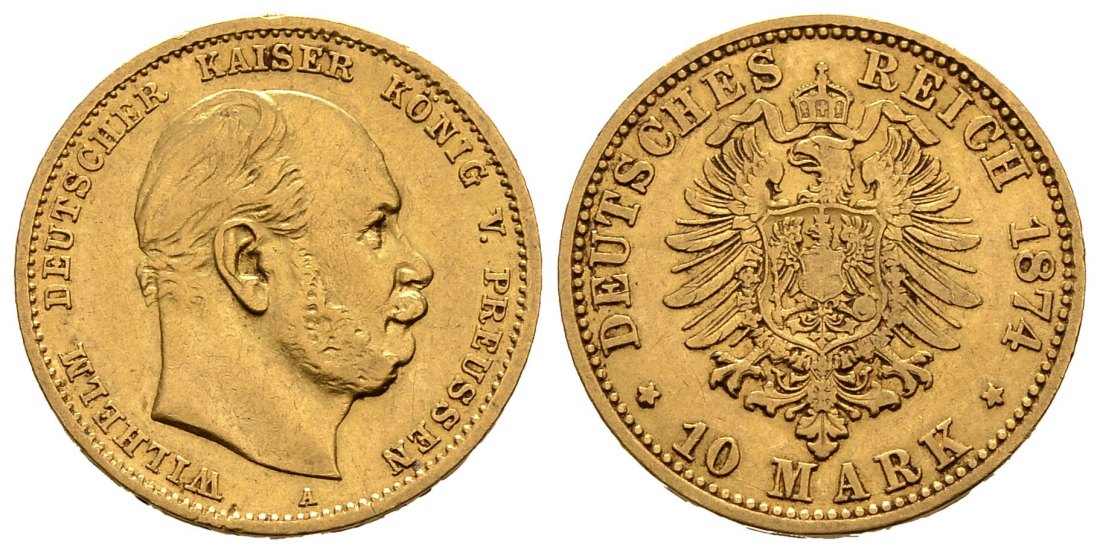 PEUS 1939 Kaiserreich - Preußen 3,58 g Feingold. Wilhelm I. (1861 - 1888) 10 Mark GOLD 1874 A Sehr schön