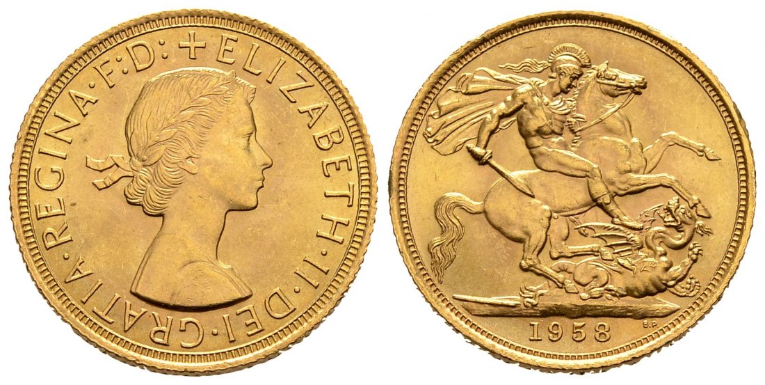 PEUS 1943 Grossbritannien 7,32 g Feingold. Elizabeth II. (1952 - heute) Sovereign GOLD 1958 Kl. Kratzer, Vorzüglich