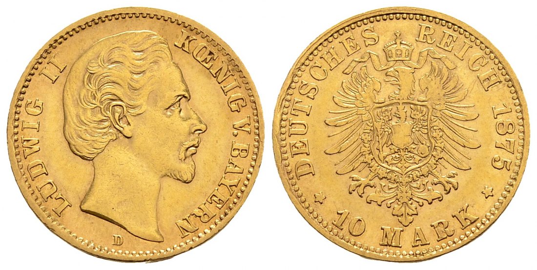 PEUS 2127 Kaiserreich - Bayern 3,58 g Feingold. Ludwig II. (1864-1886) 10 Mark GOLD 1875 D München Sehr schön