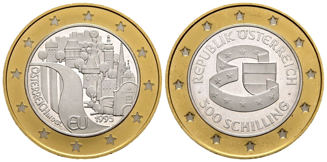 PEUS 2152 Österreich 8 g Feingold + 4,7 g Feinsilber. Beitritt zu EU 500 Schilling GOLD / SILBER 1995 Vorzüglich