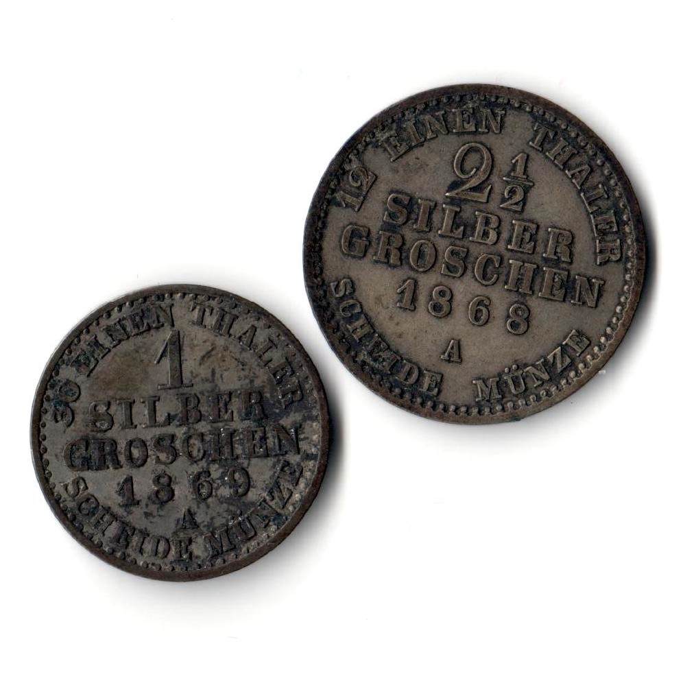  Preussen   1 - 2 1/2 Silbergroschen    1869 A/1868 A    FM-Frankfurt   Silber   