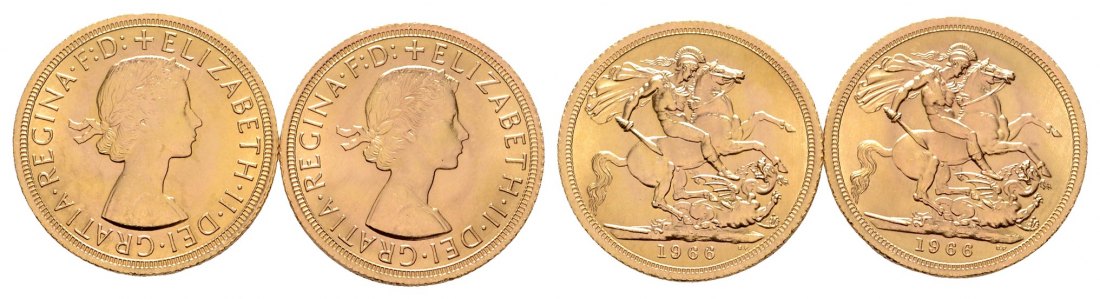  Linnartz Großbritannien Elizabeth II. 2 x 1 Sovereign 1966 Gewicht: 15,98g/917er   