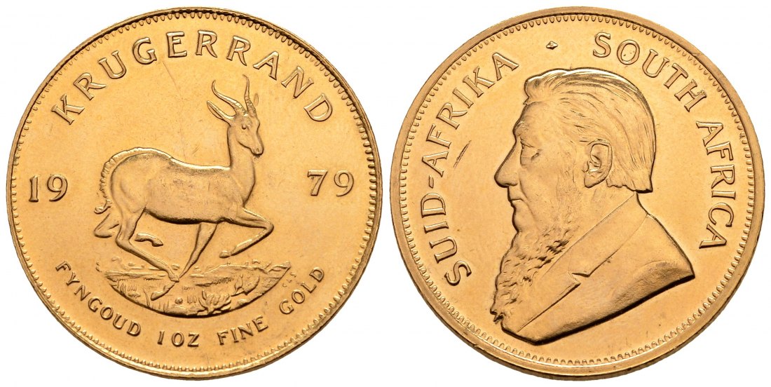 PEUS 2197 Süd-Afrika 31,1 g Feingold Krügerrand GOLD Unze 1979 Kratzer, Vorzüglich +