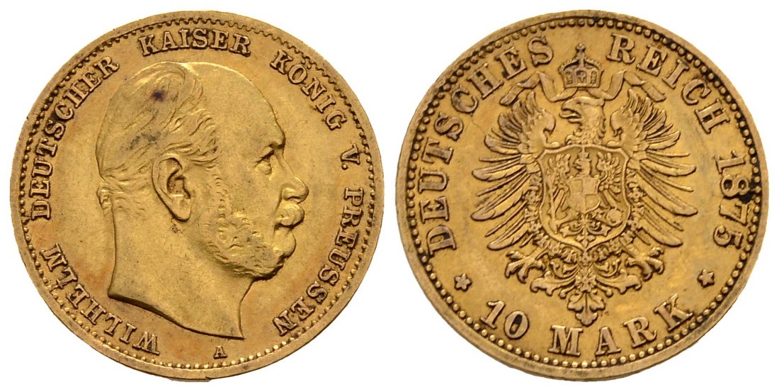 PEUS 2199 Kaiserreich - Preußen 3,58 g Feingold. Wilhelm I. (1861 - 1888) 10 Mark GOLD 1875 A Sehr schön