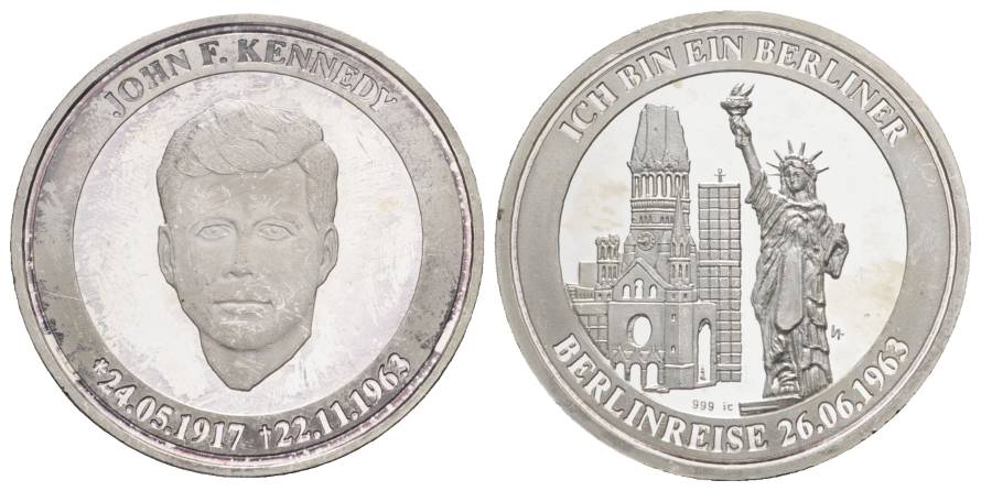  Medaille, John F. Kennedy, Berlinreise 1963; AG 0,999; 19,78 g, Ø 40 mm   