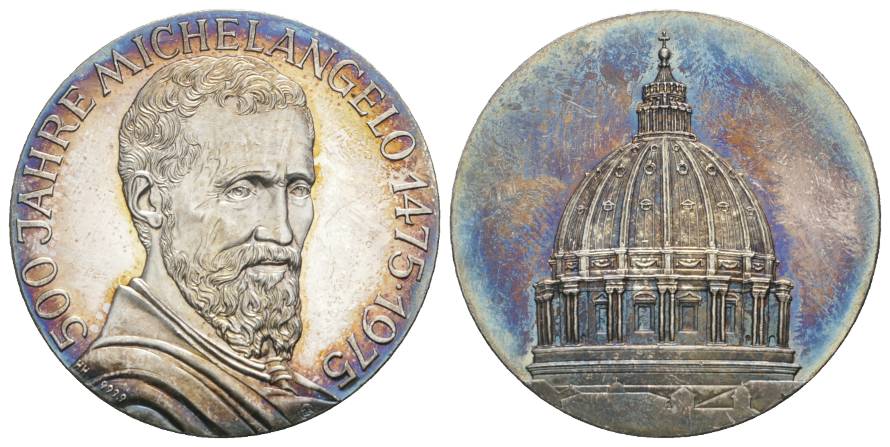  Medaille; 500 Jahre Michelangelo 1475-1975; AG 0,999; 24,6 g, Ø 41 mm   