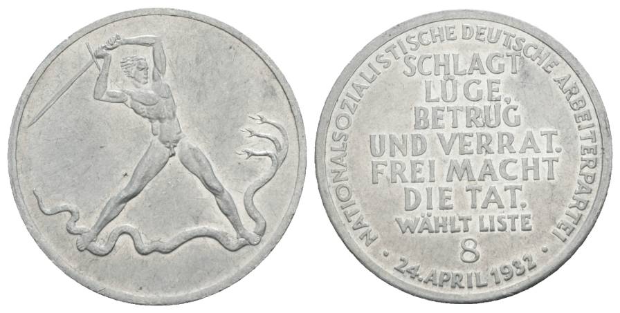  Deutsche Arbeiterpartei; Aluminiummedaille 1932; 3 g, Ø 33 mm   