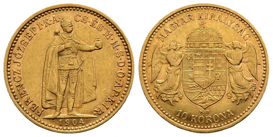 PEUS 2311 Ungarn 3,05 g Feingold 10 Kronen GOLD 1904 KB Sehr schön
