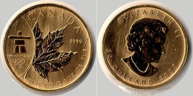 Kanada  50 Dollar  2008 mit Privy MM-Frankfurt Feingold: 31,1g Kanadisches Ahornblatt  