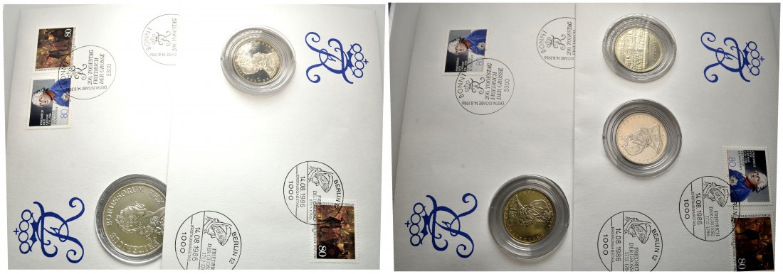 PEUS 2364 BRD Friedrich der Große. In Originalverpackung Numisbrief-Lot(4 Münzen) 1986 Spiegelglanz (Kapsel)