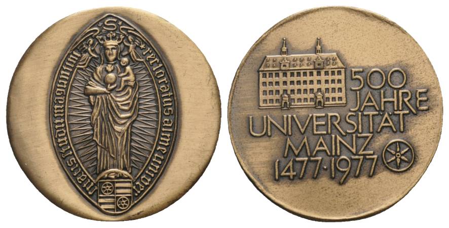  Mainz, 500 Jahre Universität 1477-1977; Kupfermedaille; 8,46 g, Ø 30 mm   