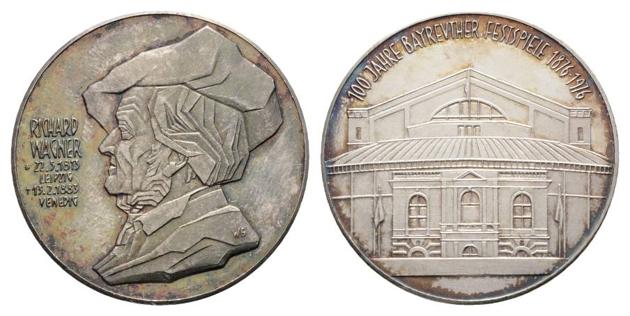  Richard Wagner, 100 Jahre Bayreuhter Festspiele 1876-1976; Silbermedaille 1000 AG; 24,85 g, Ø 40 mm   