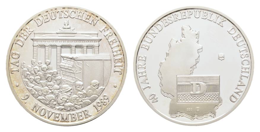  BRD; 40 Jahre Bundesrepublik Deutschland; Silbermedaille 1989; 999 AG; 8,53 g, Ø 30 mm   