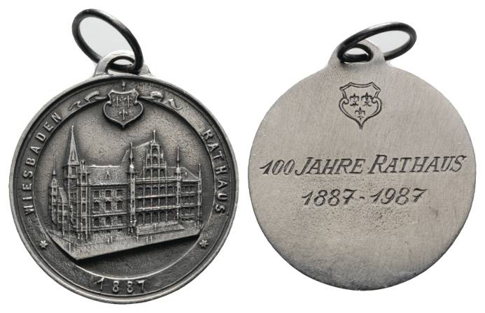  Wiesbaden; Rathaus, tragbare Silbermedaille 1987; 19,76 g, Ø 38 mm   