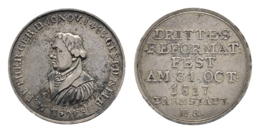  Martin Luther; Silbermedaille 1817; 3,48 g, Ø 21 mm   