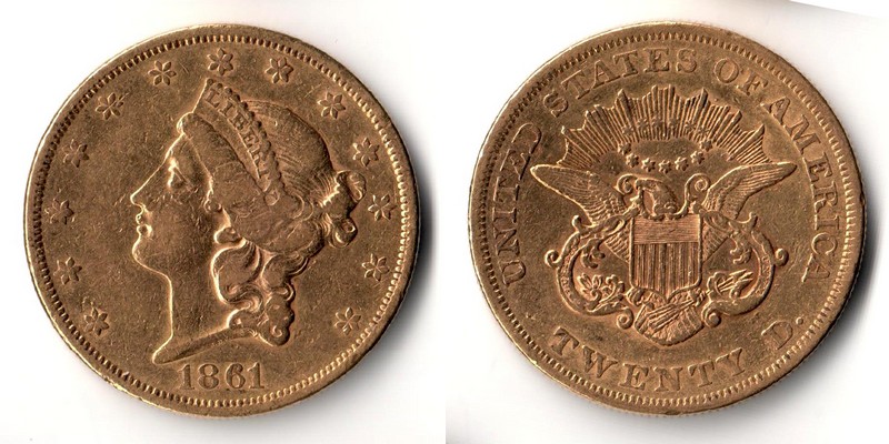 USA  20 Dollar  1861 MM-Frankfurt Feingold: 30,09g Kopf mit Krone  