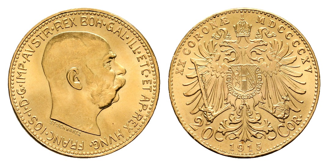 Linnartz Österreich Franz Josef I. 20 Corona 1915 NP fstgl/stgl Gewicht: 6,78g/900er   