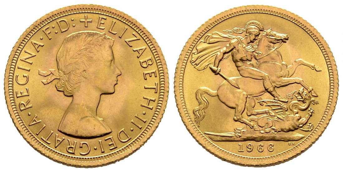 PEUS 2497 Grossbritannien 7,32 g Feingold. Elizabeth II. (1952 - heute) Sovereign GOLD 1966 Kl. Kratzer, Vorzüglich +