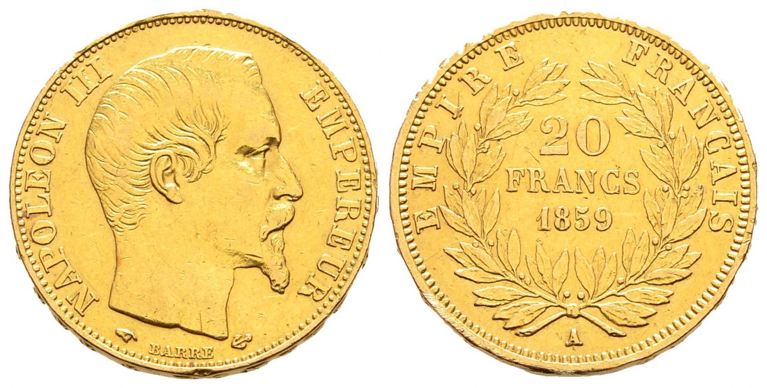 PEUS 2513 Frankreich 5,81 g Feingold. Napoleon III. (1852-1870) 20 Francs GOLD 1859 A Sehr schön