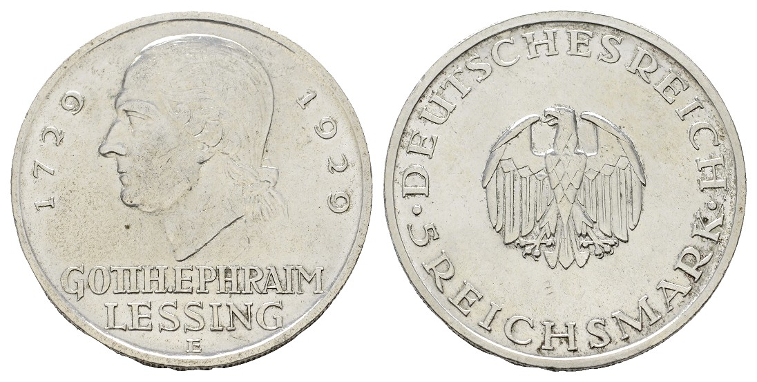  Linnartz Weimarer Republik 5 Mark 1929 E 200. Geburtstag Lessings fvz   