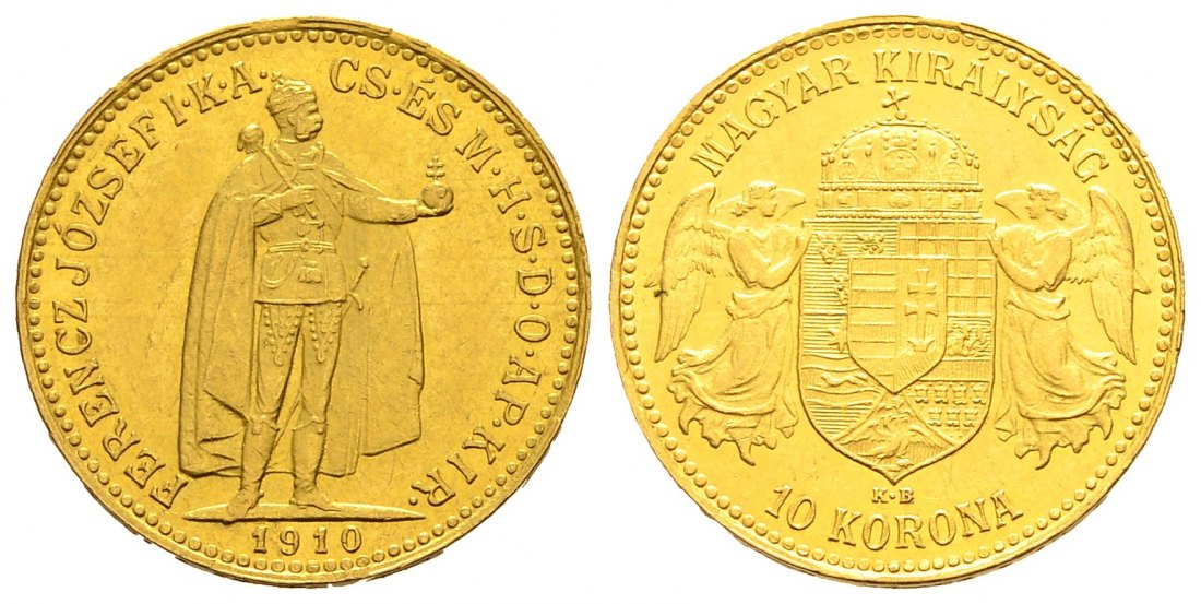 PEUS 2528 Ungarn 3,05 g Feingold. Franz Joseph I. (1848 - 1916) 10 Kronen GOLD 1910 KB Kl. Randfehler, Sehr schön