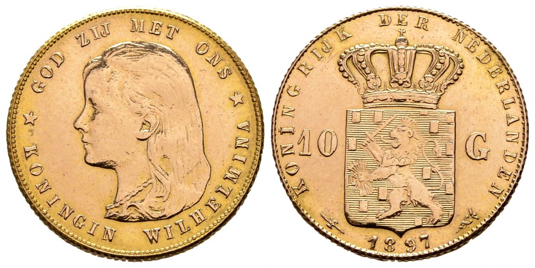 PEUS 2538 Niederlande 6,06 g Feingold. Wilhelmina III. (1890 - 1948) 10 Gulden GOLD 1897 Sehr schön