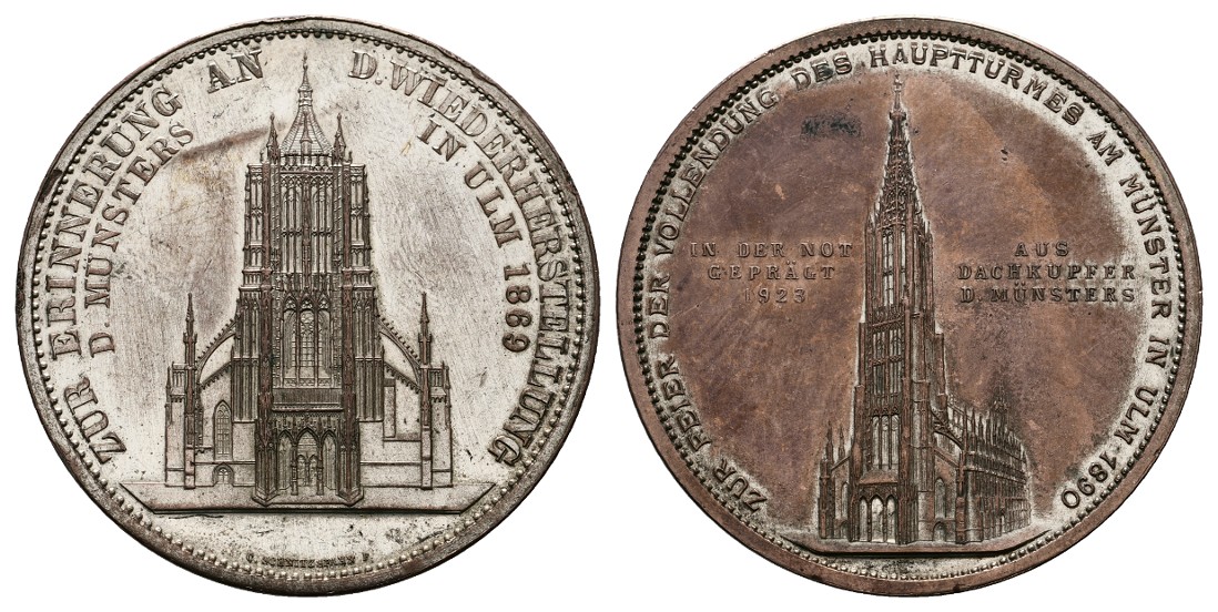 Linnartz Ulm Bronzemedaille 1923 aus dem Dachkupfer des Münsters geprägt vz Gewicht: 32,7g   