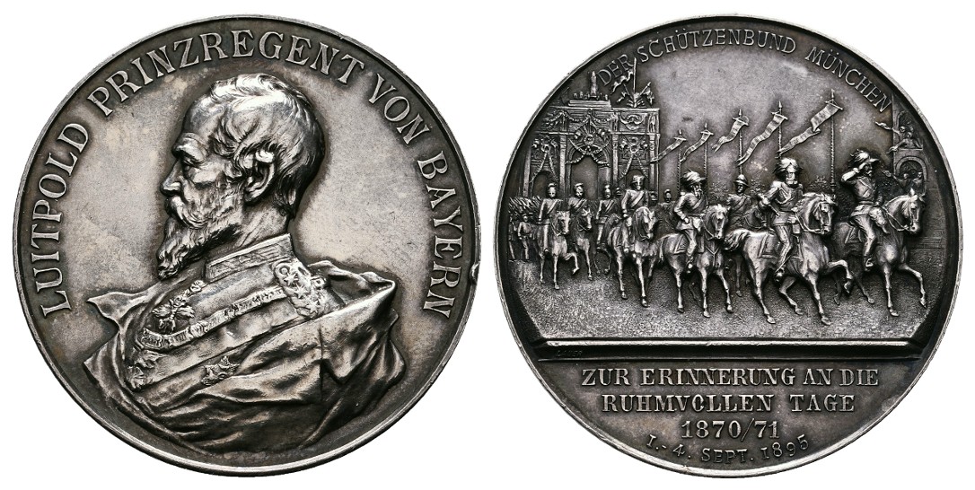  Linnartz Bayern Luitpold Silbermedaille 1895(Lauer) Schützenbund München Rdf.vz Gewicht: 28,4g/990er   