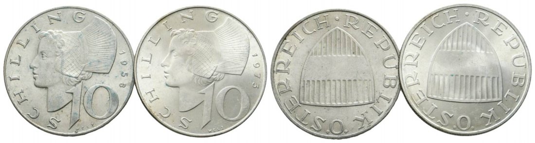  Österreich; 10 Schilling 1958/1973; 2 Silbermünzen   